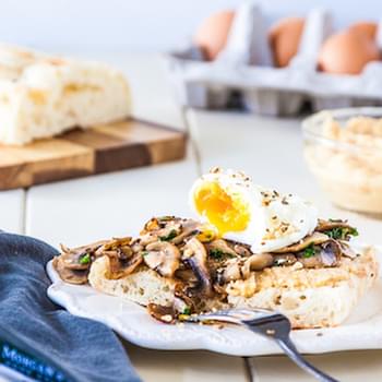 60 Second Microwave Poached Eggs With Mushrooms, Hummus & Dukkah
