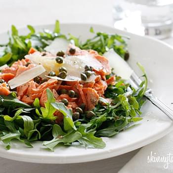 Arugula Salmon Salad with Capers and Shaved Parmesan