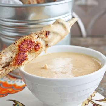 Low Carb Braided Chicken Skewers with Peanut Sauce