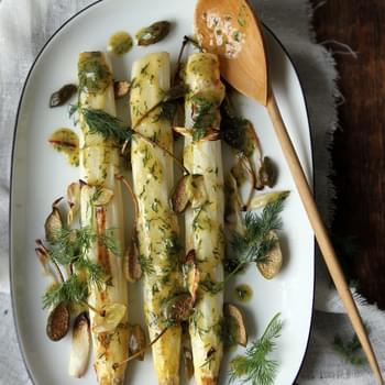 Roasted White Asparagus and Caper Berries