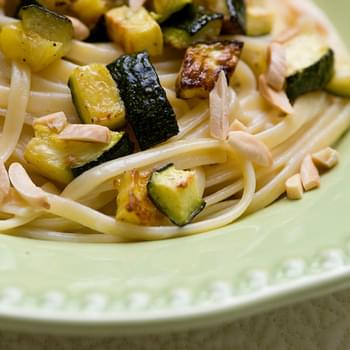 Creamy Pasta with Roasted Zucchini, Almonds and Basil