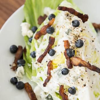 Wedge Salad with Bacon Blueberries and Blue Cheese