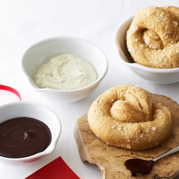 Whole Wheat Soft Pretzels with Two Dipping Sauces
