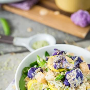 Spring Veggie Bowl with Jade Pearl Rice, Kohlrabi, & Coconut Tahini Sauce