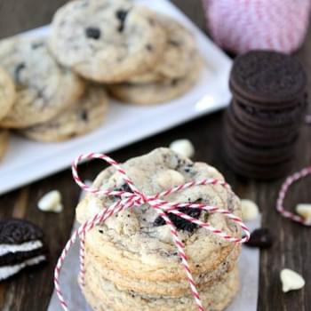 Soft white chocolate pudding cookies with Oreos and white chocolate chips-a new favorite cookie at our house!