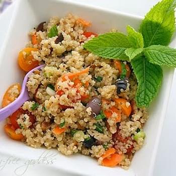 Quinoa Salad Recipe with Yellow Grape Tomatoes, Kalamata Olives, Basil and Mint