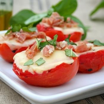 Grilled Tomatoes with Cheese, Prosciutto and Basil
