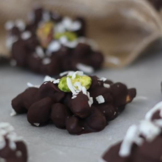 Salted Chocolate Coconut Pistachio Clusters