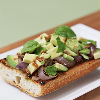Avocado and Grilled Onion Tartines with Roasted Coriander-Lime Vinaigrette