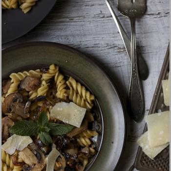 Fusilli with Pancetta and Cremini Mushrooms with Fresh Mint