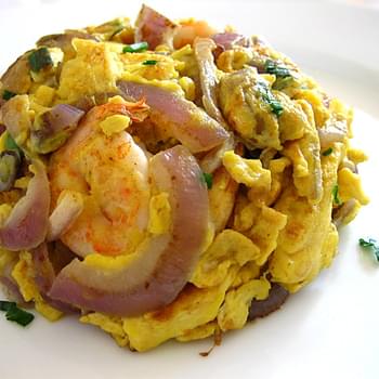 Shrimp Omelet/Stir-fried Eggs with Red Onions and Shrimp