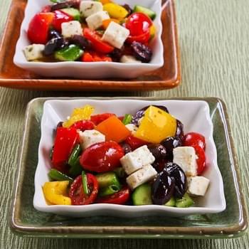 Chopped Greek-Style Salad with Red, Yellow, and Orange Bell Pepper