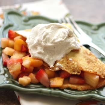 Strawberry and Pineapple Stuffed Crepes with Cardamom Whipped Cream