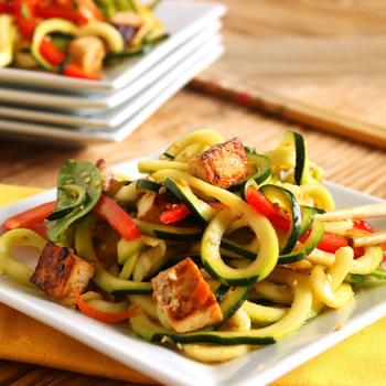 Asian Style Zucchini Noodle Salad with Baked Tofu
