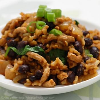 Red Chile Rice with Black Beans and Dried Tofu