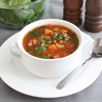 Lentil Soup with Sweet Potatoes and Spinach