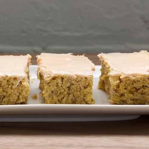 Oatmeal Cookie Bars with Peaches and Crème Frosting
