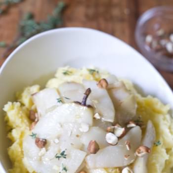 Mashed Rutabaga with Ginger-Roasted Pears and Hazelnuts