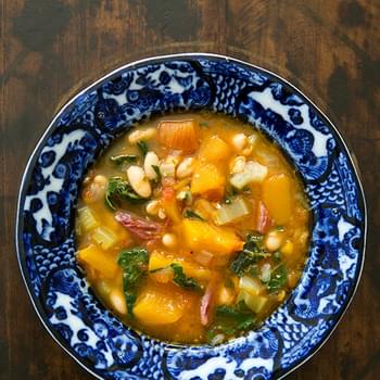 White Bean Soup with Ham, Pumpkin, and Chard