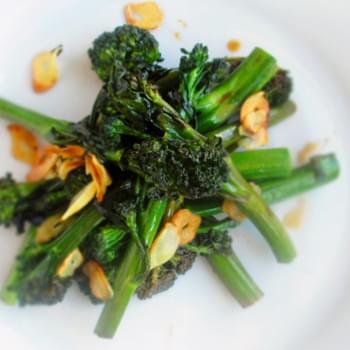 Broccolini With Slivered Garlic, Soy Sauce, And White Wine