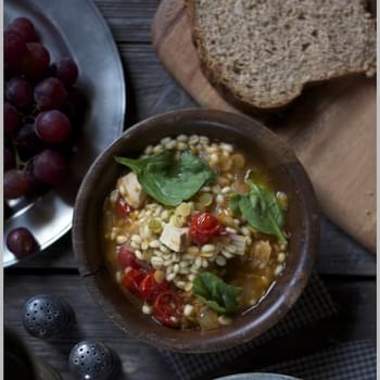 Chicken and Barley Soup with Roasted Cherry Tomatoes