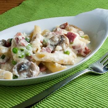 Layered Penne with Ham, Mushrooms, and Peas