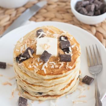 Toasted Coconut and Chocolate Chunk Sour Cream Pancakes