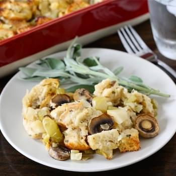 Sourdough Stuffing with Mushrooms, Apples, & Sage