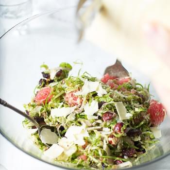 SHAVED BRUSSEL SPROUT SLAW WITH PINK GRAPEFRUIT AND A MAPLE CIDER VINAIGRETTE