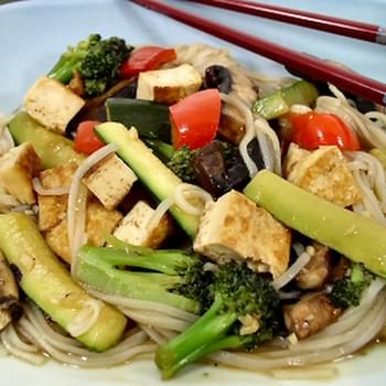 Hurry-up Hoisin Tofu and Vegetables with Rice Noodles