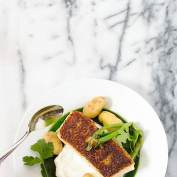 Seared Chilean Sea Bass with Potatoes & Herb Sauce