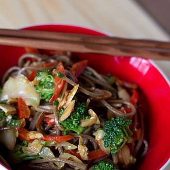 Soba Noodle Stir-Fry with Spicy Almond Butter Sauce