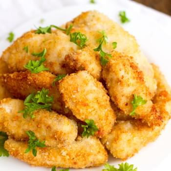 Parmesan Chicken Fingers with Garlic Cheese Sauce