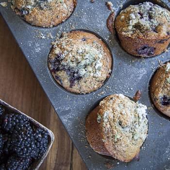 Blackberry Muffin Recipe made with Whole Wheat, Honey and Fresh Mint