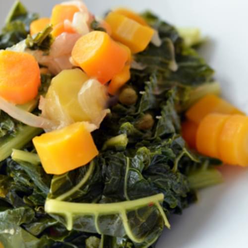 Pressure Cooker Braised Kale and Carrots