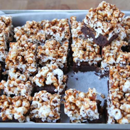 Spicy Caramel Popcorn Mexican Chocolate Brownies