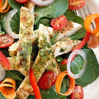 Grilled Chicken Spinach Salad with White Balsamic Vinaigrette