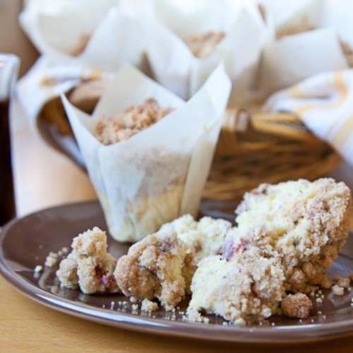 Cherry Pistachio Meyer Lemon Cornmeal Muffins with Streusel Topping