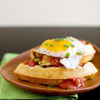 Cornmeal Chive Waffles with Salsa and Eggs