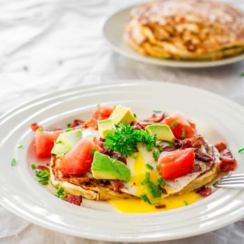 Corn and Chive Pancakes with Bacon and Eggs