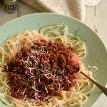 Tequila And Beetroot Bolognese With Linguini