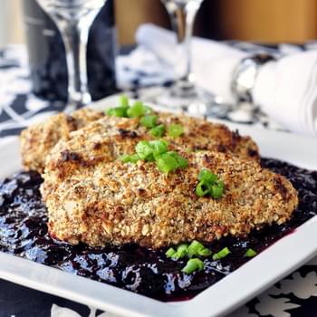 Almond Thyme Crusted Chicken with Sweet and Sour Cherry Sauce