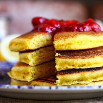 Lemon Cornmeal Pancakes with Strawberry Sauce