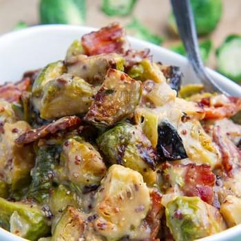Roasted Brussels Sprouts and Bacon in a Mustard Cream Sauce