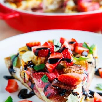 Strawberry, Bacon and Goat Cheese Strata with Balsamic Syrup