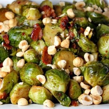 Brussels Sprouts w/ Applewood Smoked Bacon & Hazelnuts