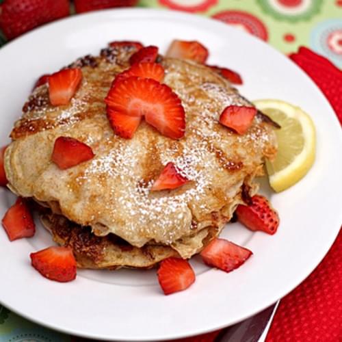 Lemon Cottage Cheese Pancakes with Strawberries