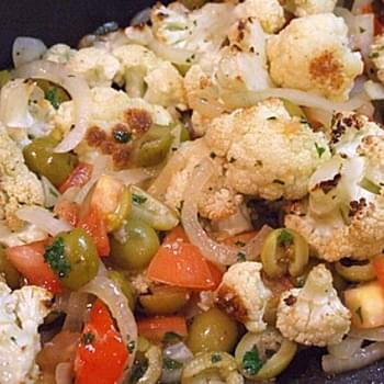 Roasted Cauliflower with Tomato and Green Olives