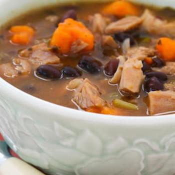 Leftover Turkey and Sweet Potato Soup with Black Beans and Lime
