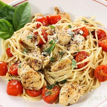 Spaghetti with Sauteed Chicken and Grape Tomatoes